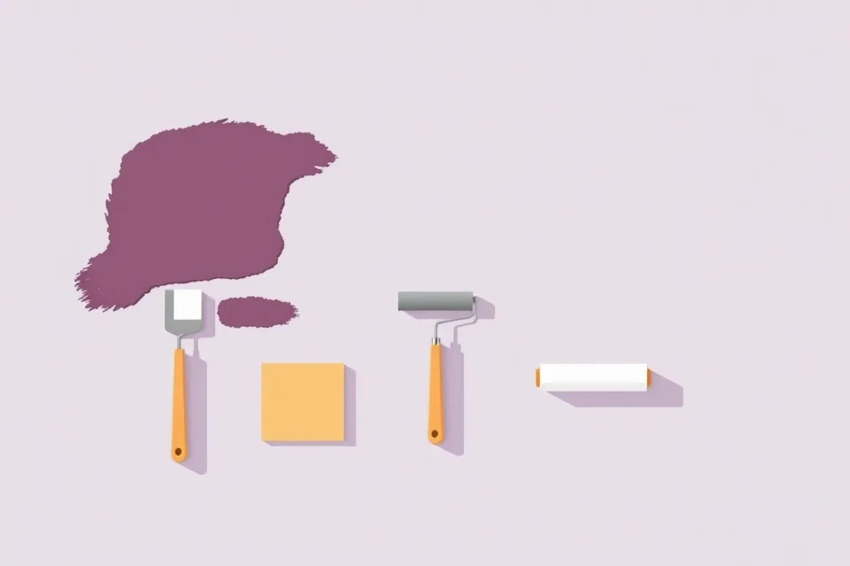 Outils de peinture disposés dans l'ordre des étapes du chantier